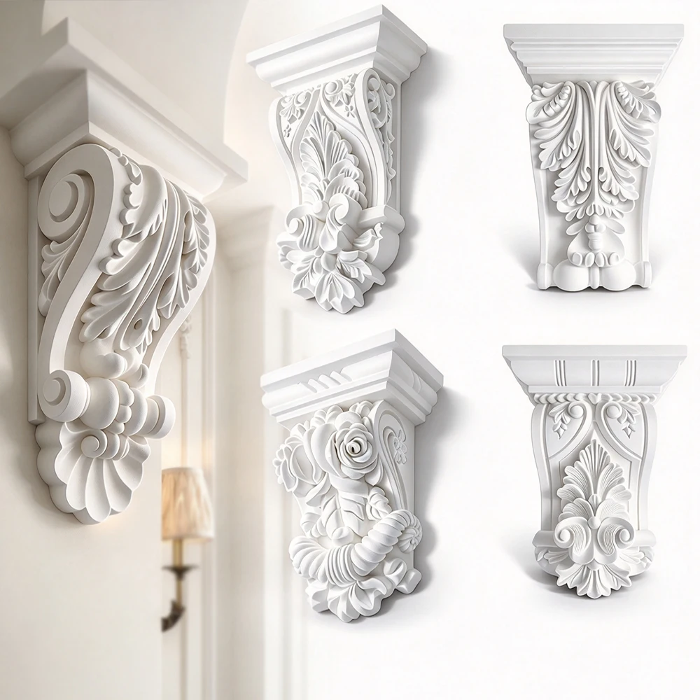 French PU Polyurethane Decorative Corbel Carved Floral Rose Beam Bracket Archway Door Frame Wall Ornament Home Renovation
