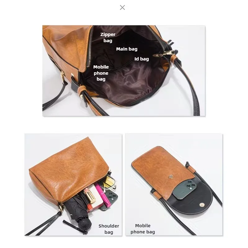 Women's Bag Set - 4-piece Set. Simple Contrasting Color, Large Capacity, Crossbody Bag for Mobile Phone and Card. view 4