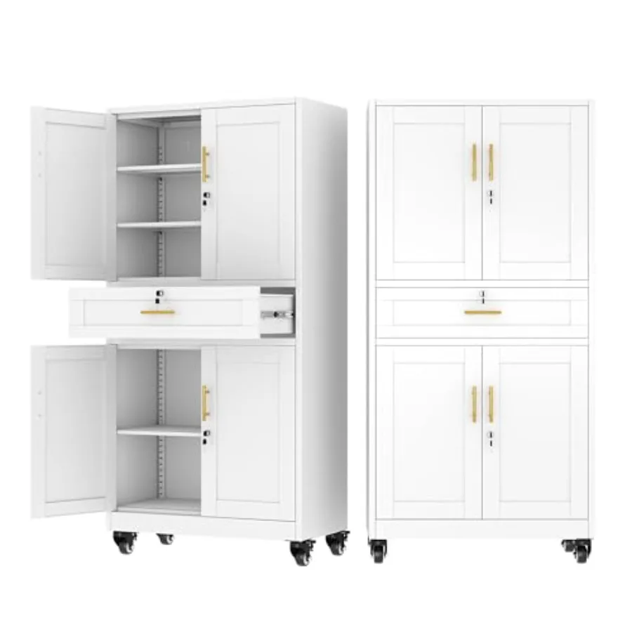 Metal Garage Storage Cabinet with Locking Drawers and Adjustable Shelves, H Rolling Tool Storage with Wheels for Garage, Office