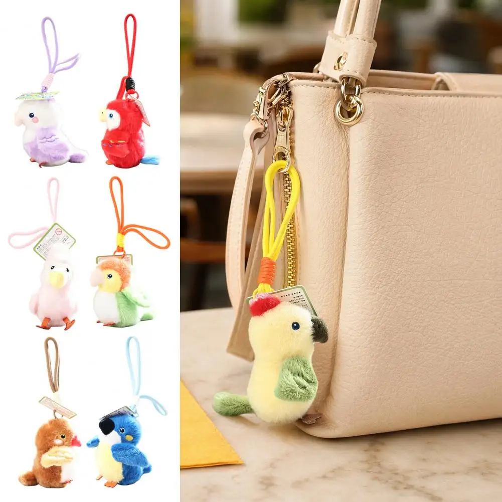 Cute Simulated Bird Plush Keychain, Small Parrot Stuffed Animal Pendant, Soft Sparrow Toy for Bag Backpack Purse, Cartoon Key Ri