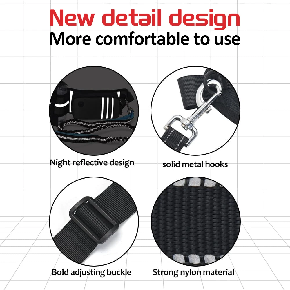 Hands-Free Dog Leash with Zipper Pouch, Dual Padded Handles, and Durable Bungee for Walking, Jogging & Running