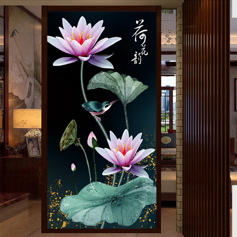 

Новая китайская вышивка бисером в технике крестиком, вертикальная версия, узор «Цветок лотоса», круглые бусины, хлопковая ткань для дома