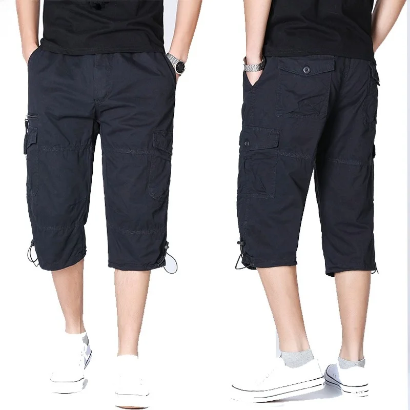 

Men's Cotton Workwear Pants Seven-Footers Straight Leg Multi-ket Casual Trousers Summer Faion Urban Loose Fit Cargo orts