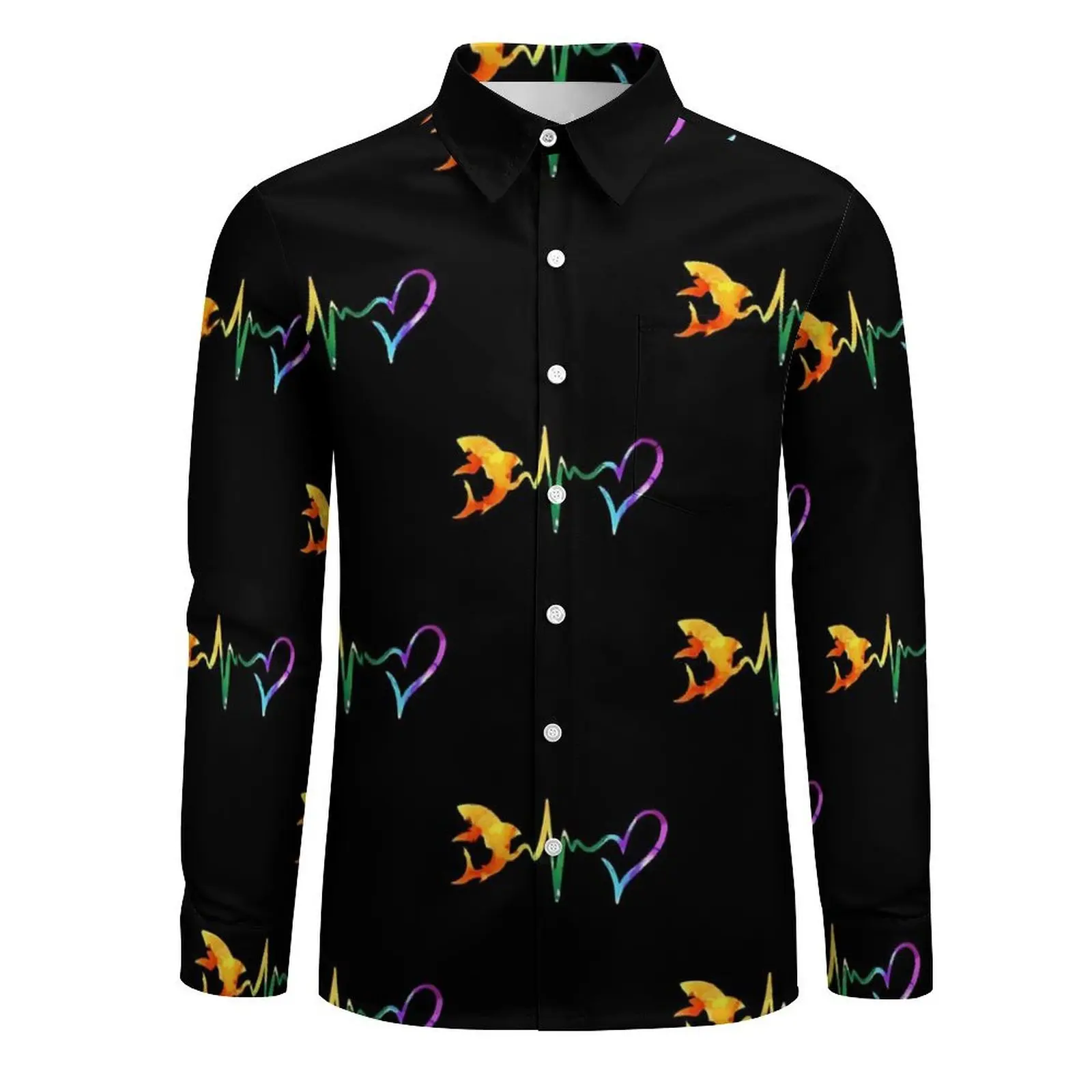 Shark Heartbeat Beach Shirt Abstract Animal Hawaiian Casual Shirts Men Classic Blouses Short-Sleeved Fashion Pattern Clothes