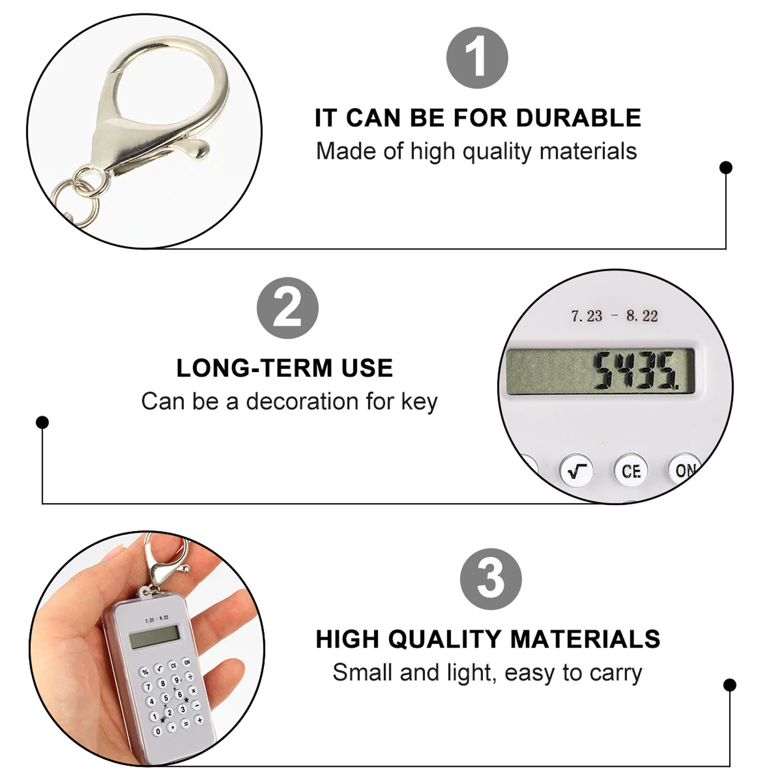 1Pcs Mini Calculator Key Chain Pendant Strong Wear Resistant Keyring for Backpacks Cute Hanging Bag Charm Key Ring