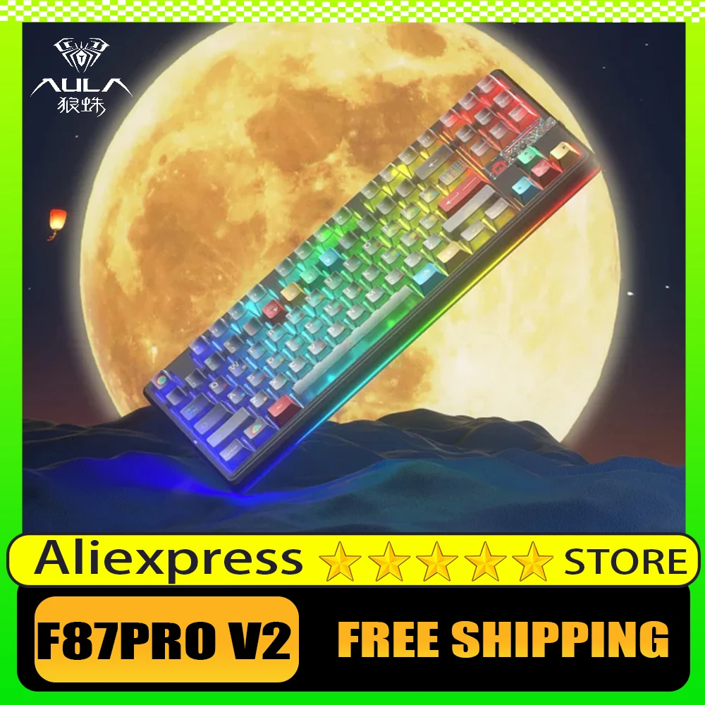 

AULA F87Pro V2 Mechanical Keyboard Wireless Tri Mode Double 8K RGB Low Latency Full Key Hot Swap Custom PC Accessories Gifts