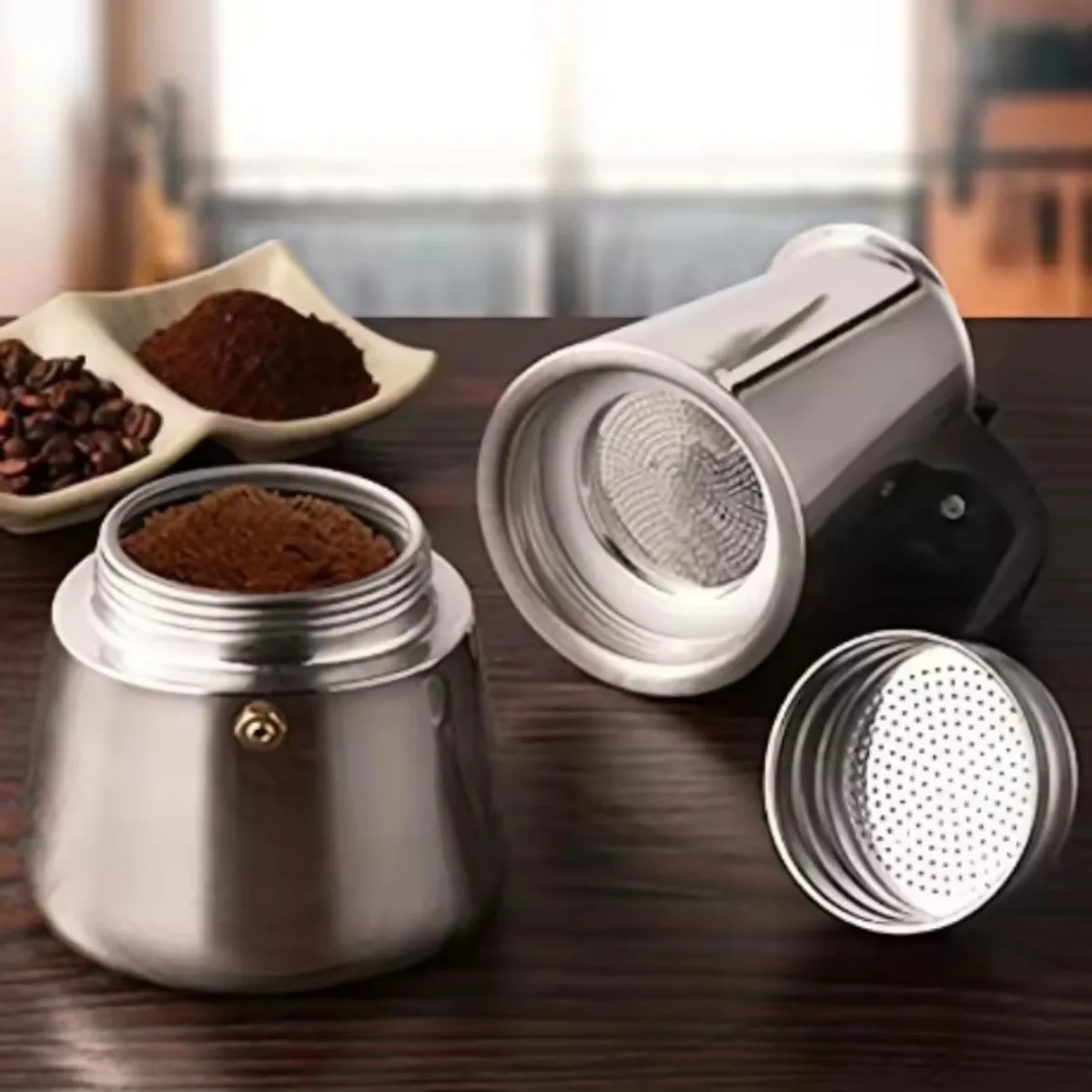 Mocha Coffee Pots Stainless Steel Espresso Pot with Cup Portable Latte Maker Cafetiere Tea Maker for Camping Home Use Durable