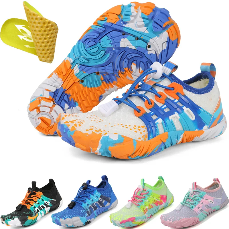 

Детская быстросохнущая обувь для воды, противоскользящие, износостойкие, дышащие кроссовки, детские пляжные кроссовки с пятью пальцами, босиком, плавание цвета морской волны