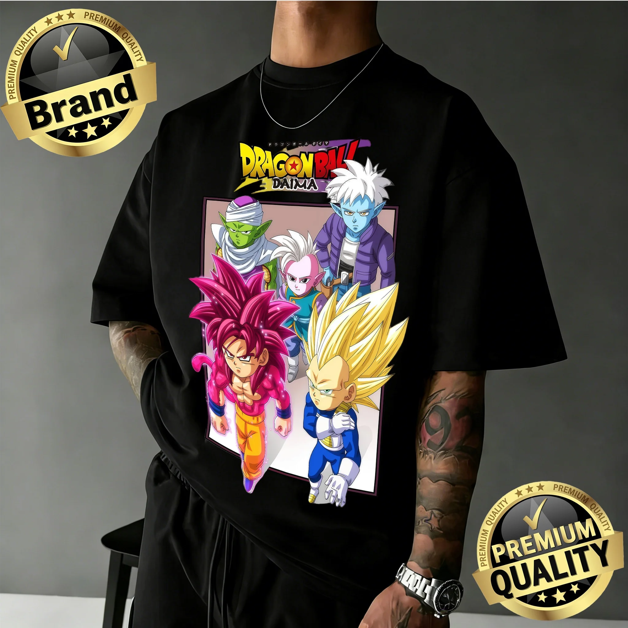 2026 New Arrival Dragon Ball Oversized T-shirt | DAIMA Kid Goku & Vegeta Retro Graphic Print 100% Cotton Casual Tee for Family