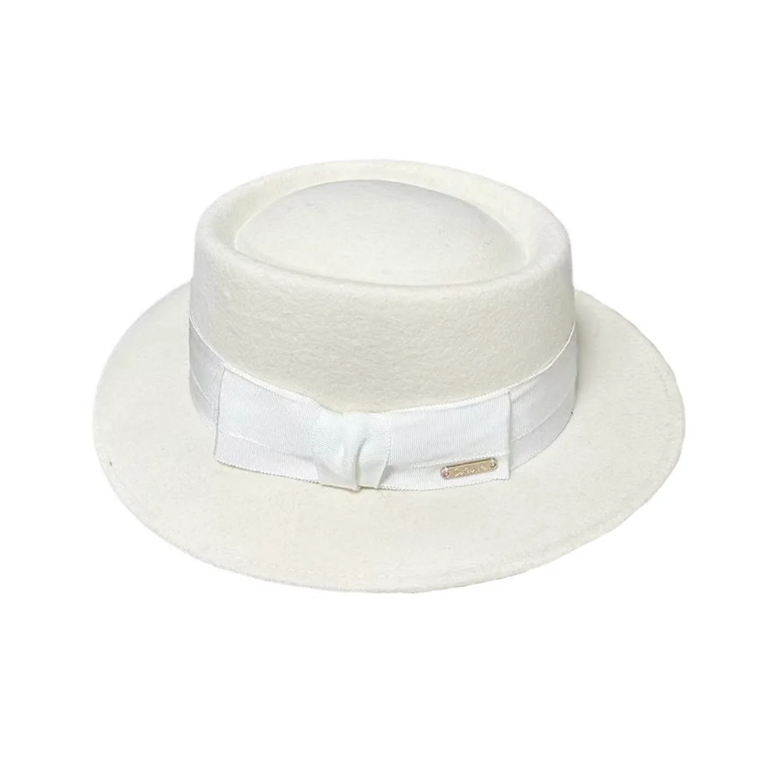 

Autumn And Winter Hepburn A Hood Children Pure Color Ribbon Wool British White Wide Brim Felt Cap Small Bucket Cap Beret