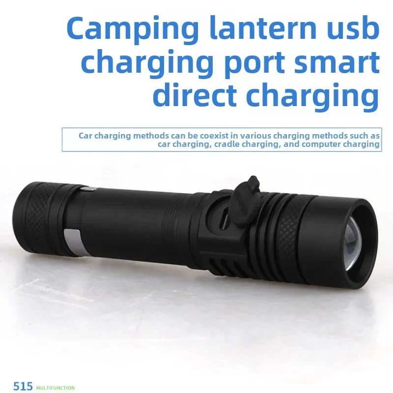 Outdoor Camping LED Flashlight T6 USB Rechargeable Flashlight Telescopic Zoom Aluminum Alloy Strong Light Flashlight