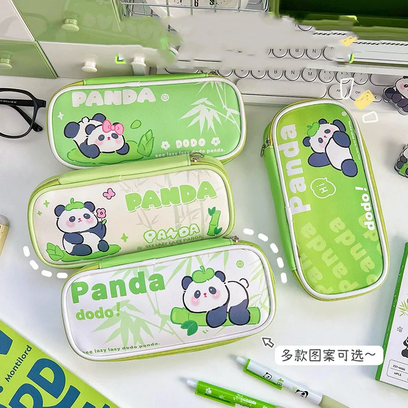 8 pcs/lot Kawaii Panda Pencil Case Cute PU Leather Pencil bag box Stationery Pen Pouch Office School Supplies