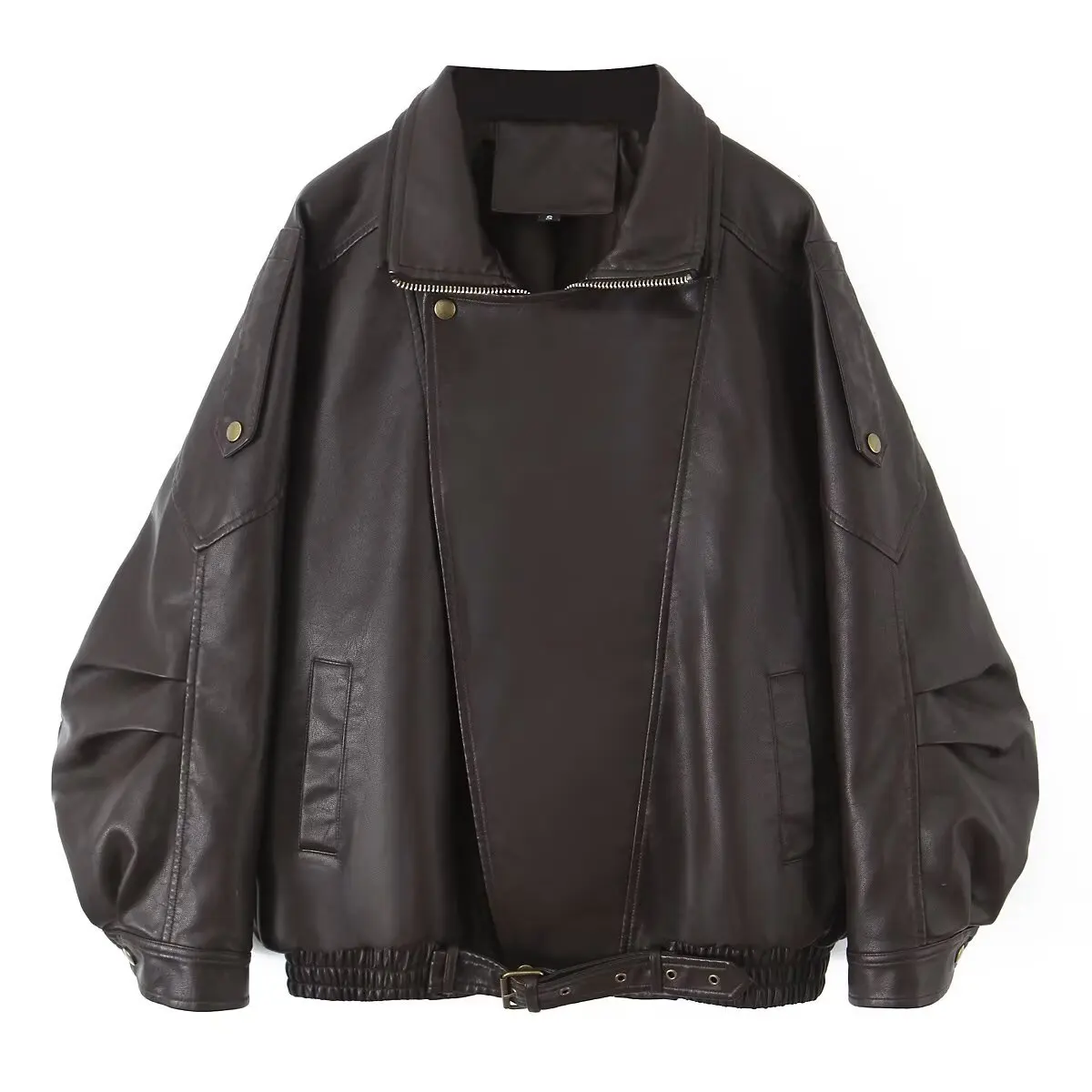 Veste en Faux cuir pour femme, Streetwear rétro, ample, pour motard, Vintage, ceinture, fermeture éclair, vêtements d'extérieur, nouvelle collection printemps automne