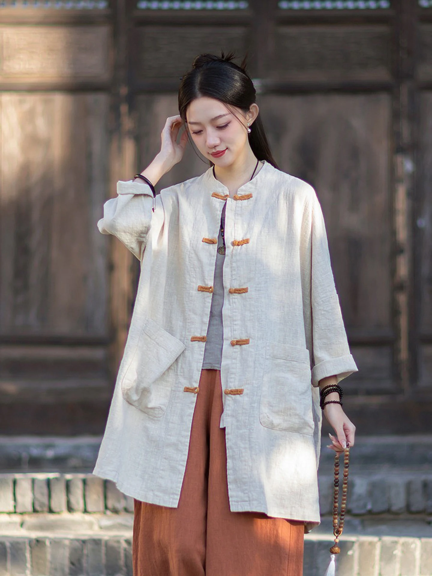 New Chinese Style Women's Open Cardigan Windbreaker Tea Costume Cotton Linen Jacket Retro Button Design Zen Spirit National S...