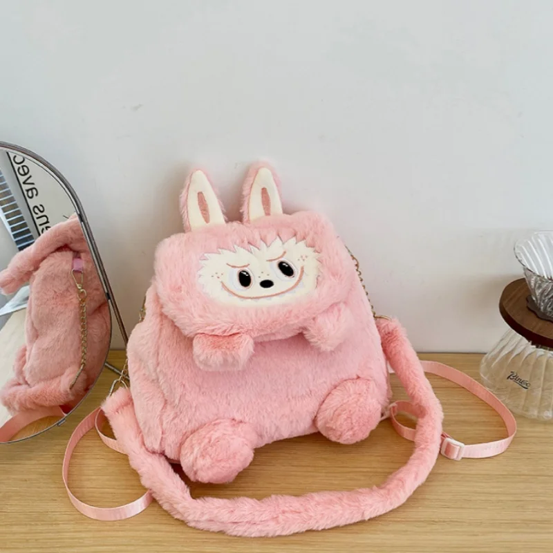 Bonito labubu bolsa dos desenhos animados boneca de pelúcia mochila menina crossbody saco monstro labubu bolsa de ombro menina acessórios presente