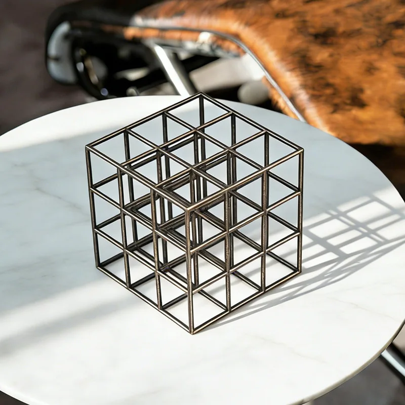 Modern simple geometric square ornament hollow cube creative model house home desktop wrought iron decoration
