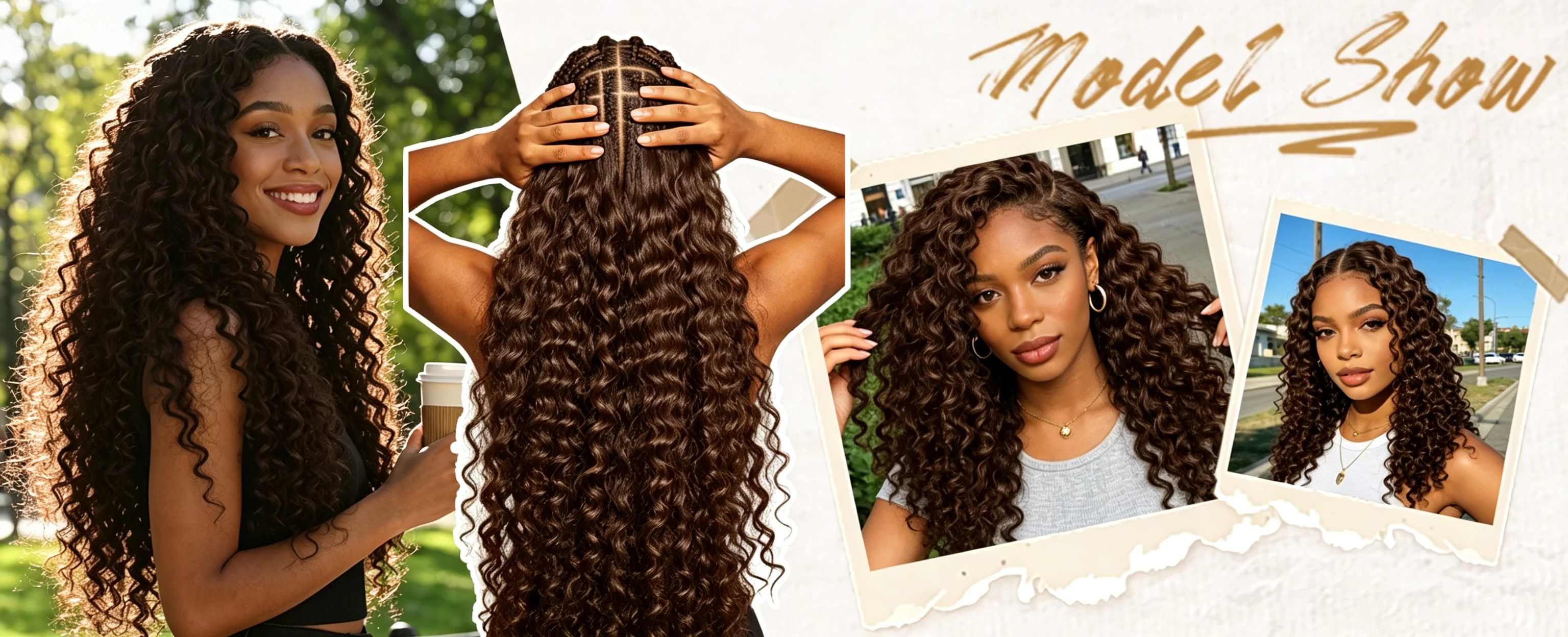 Chocolate Brown Deep Wave Human Hair Extensions Boho Braided Pre-Looped Curly Feather Crochet Hair with Miracle Knots Spiral Curly Hair for Braids