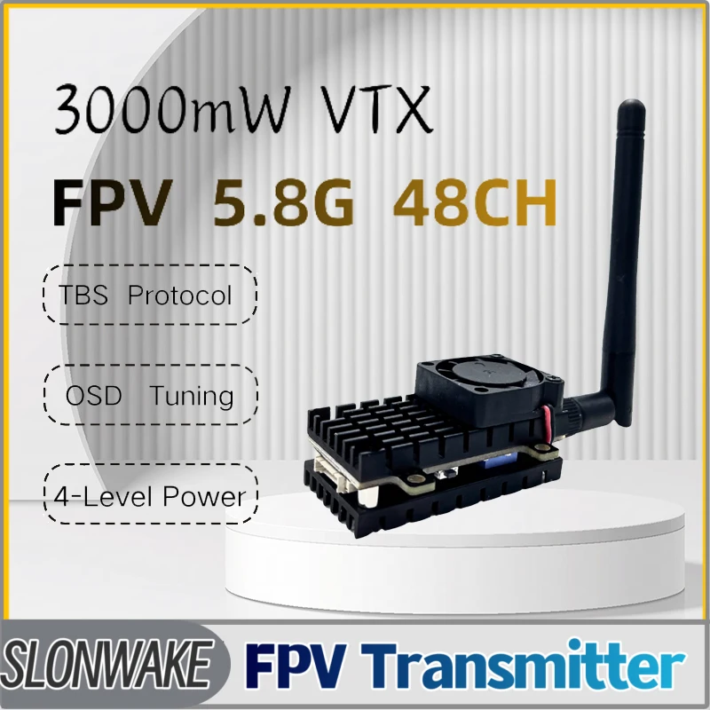 SLONWAKE 5.8G 3000mW Simulation VTX FPV Video Transmission Module 48CH High power Built-in overheat protection For RC FPV Drone