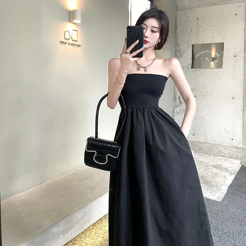 Women's Fried Street Tube Top Dress, High Waist, Slim, Fluffy Long Dress, Sexy, Sweet, Spice, Holiday, Female, Summer, 2023