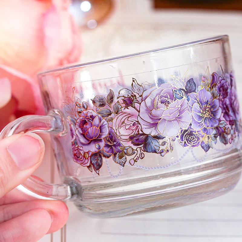 1 Rolle 2 m PET-Heißprägeband Retro Exquisites Rosenblütenband Landschaft Collagenmaterial DIY Fotorahmen Notizbuch Dekoration