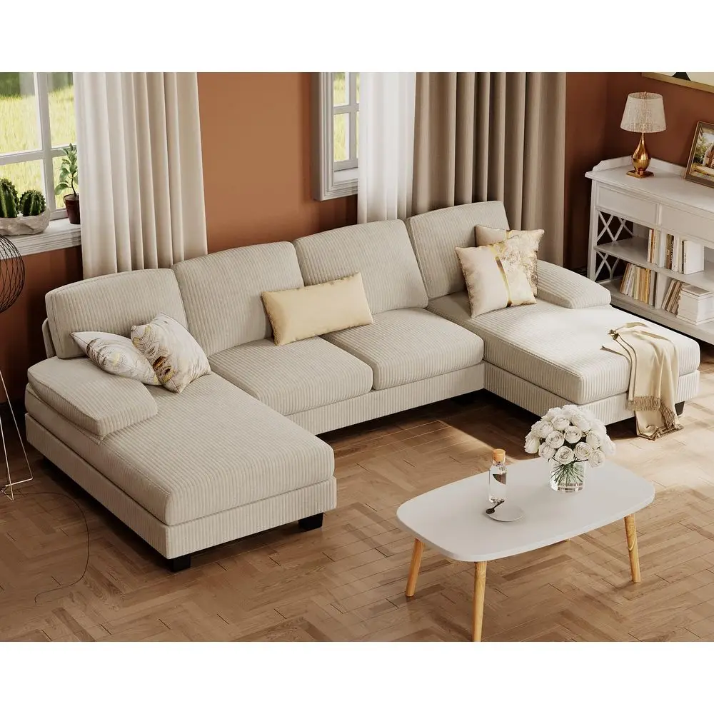 

Sectional Couches for Living Room, UShaped Sofa Couch with Linen Fabric, 4 Seat Sofa Set with Double Chaise for Apartment Cordu
