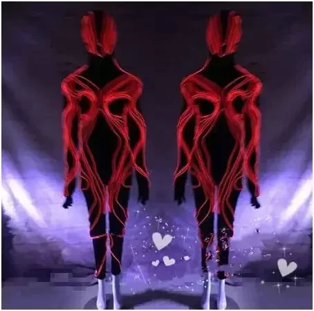 LED ضوء ارتداءها المرحلة مثير النساء الرقص البصرية المرحلة ضوء بذلة تظهر زي نادي ارتداء الملابس الفلورسنت #1