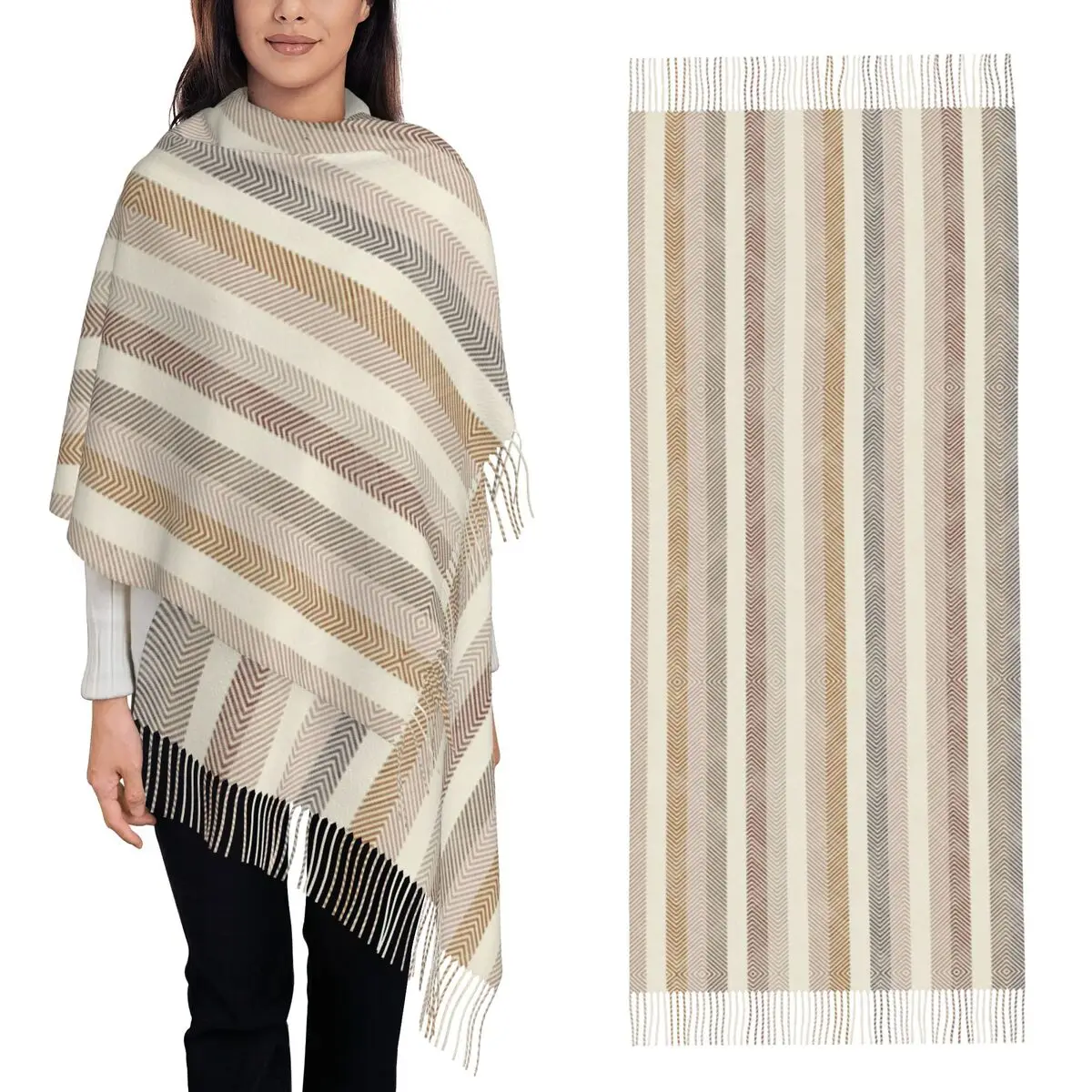 

Vertical And Horizontal Diagonal Stripe Design Pattern Scarf Tassel Scarves Women Shawls and Wraps Large Fall Winter Shawl Wrap