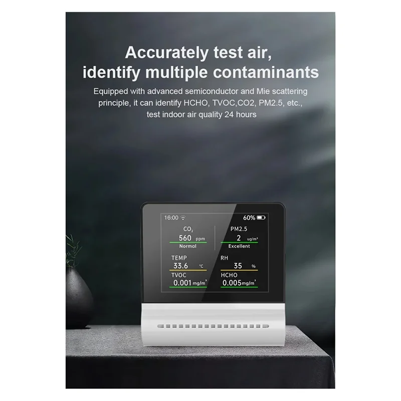 1 Juego Jms16 Monitor de calidad del aire Detector de Gas Pm2.5 HCHO TVOC Co2 temperatura humedad pantalla táctil capacitiva multifuncional