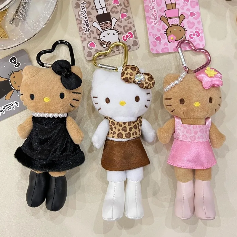 

Sanrios Hello Kitty Leopard Print Black Dress Fashion Plush Toy Keychain Sweet Kitten Decoration Bag Pendant Gifts