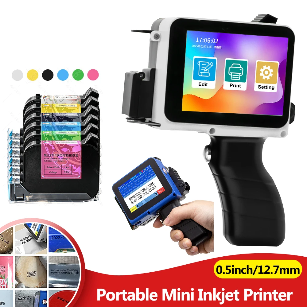 Handheld Inkjet Printer Gun with 42ml Quick-Dry Ink Cartridge Portable Label Coder for Text/Logo/Code/Counter/Batch Number/Date