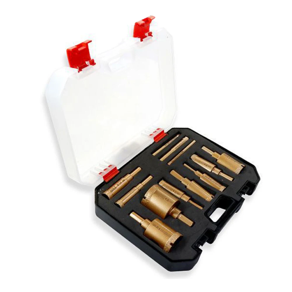 Brazed Welding Diamond Core Drill Bit Marble Ceramic Tile Wall Brick Holes Drilling Accessory with Storage Box Wet-and-dry Use