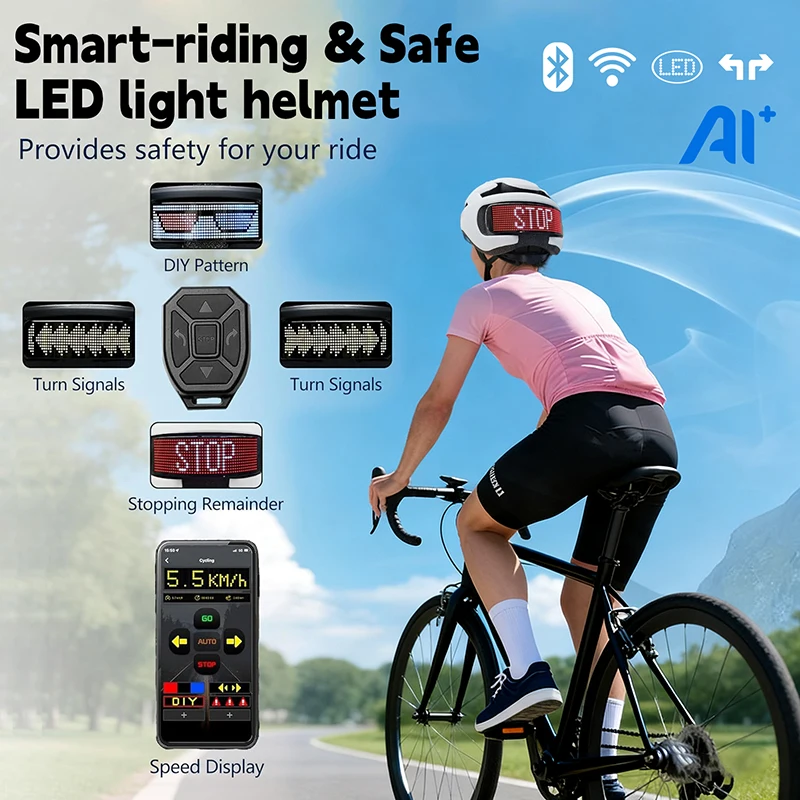 

MOON Smart LED Cycling Helmet with Bluetooth Control&HD Display,Adult Bike Helmet for Outdoor Sports,Rechargeable LED Cycling