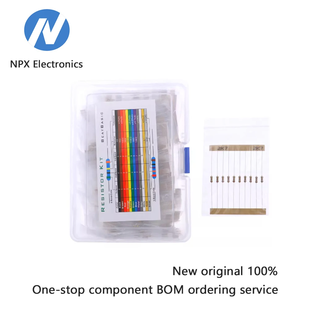 

86 types, 860 pieces of 1/4W carbon film resistors, 0.25W surface mount four-color ring resistors (0R to 10M ohms) mixed assembl