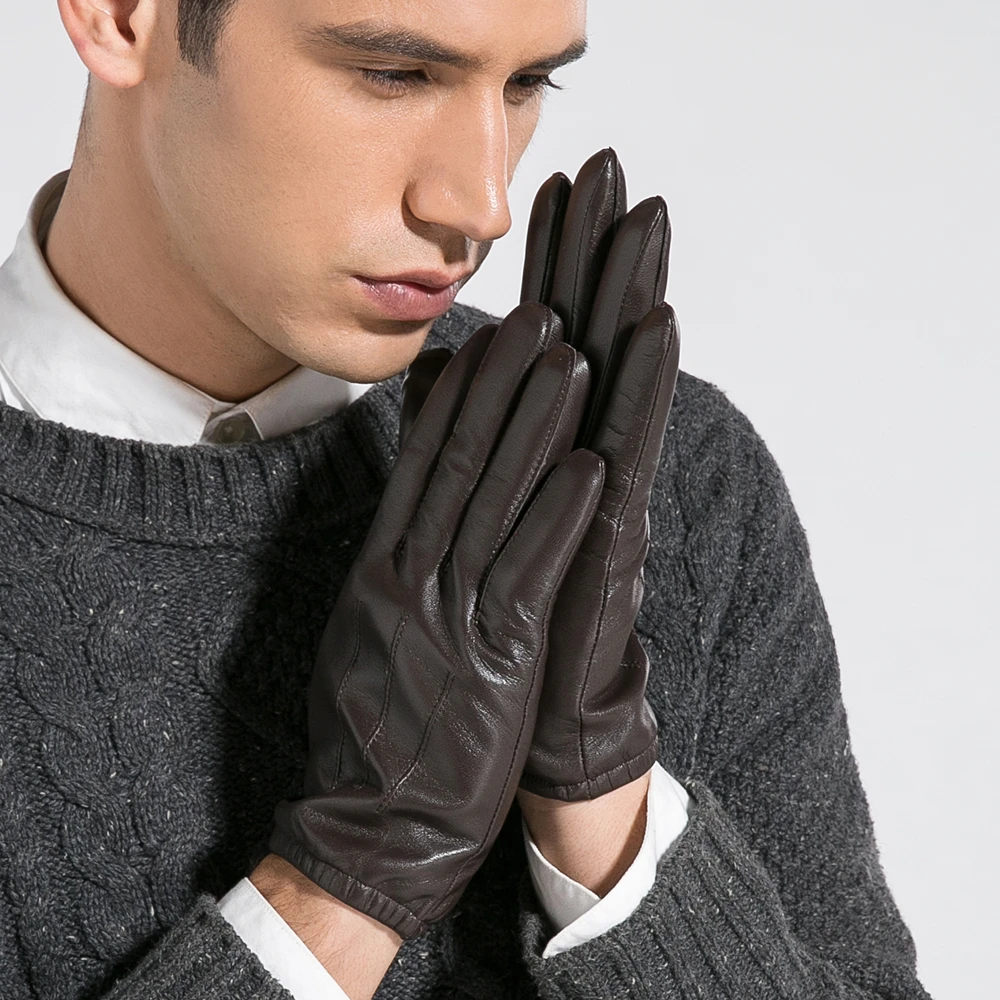 GOURS-Gants en cuir véritable avec doublure Smile pour homme, mitaines, noir, peau de chèvre, conduite, chaud, hiver, mode, GSM011