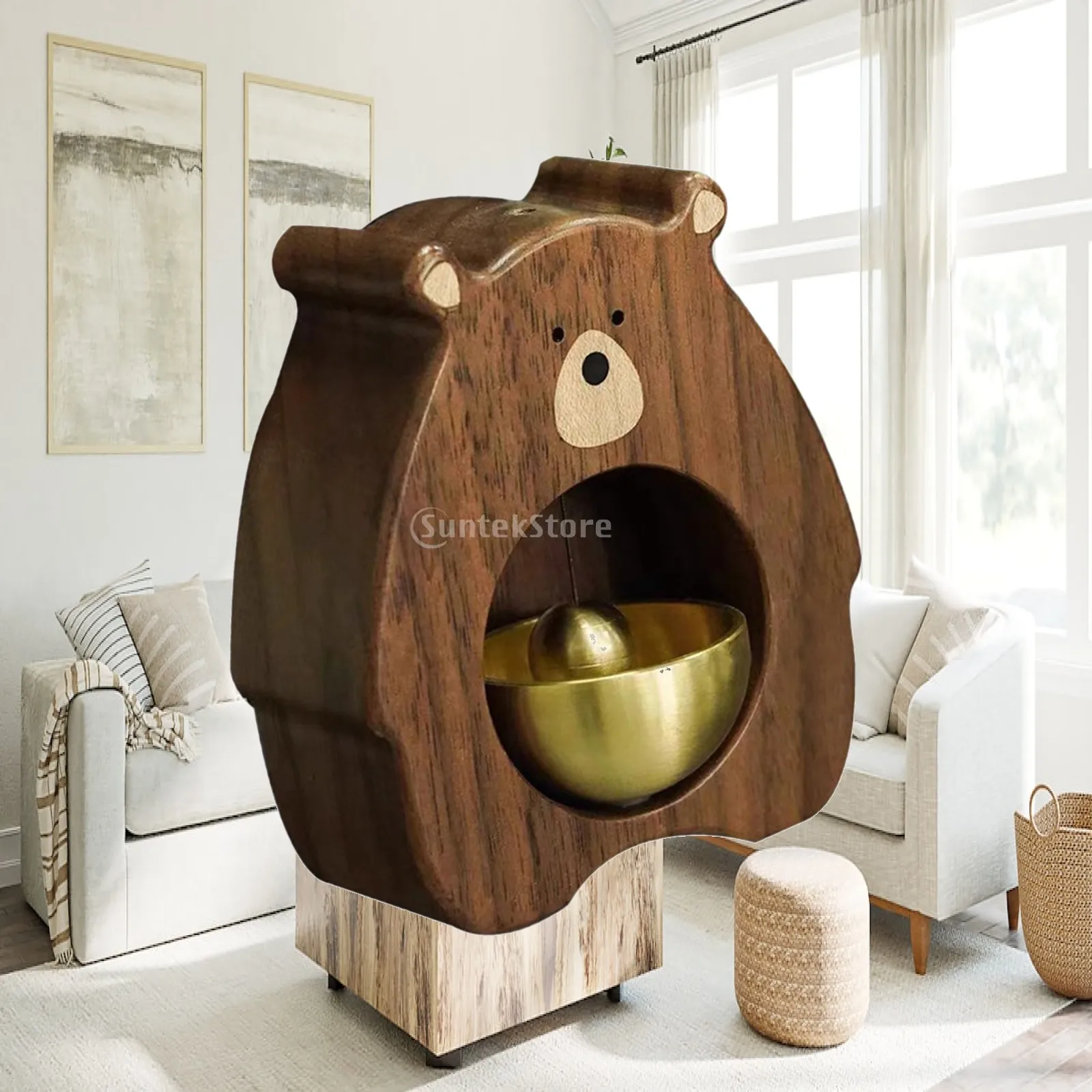 Decorative Wooden Doorbell Magnetic Bear Door Chime Loud Copper Bell for Shopkeepers Entry Alert