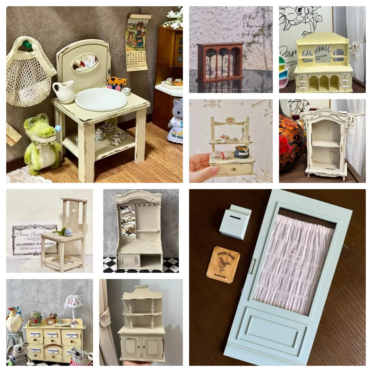 Bjd Furniture Model Miniature Vintage Wash Basin Arch DollHouse Wooden Display Cabinet Wardrobe Toys Ob11 Antique Mini Ornaments