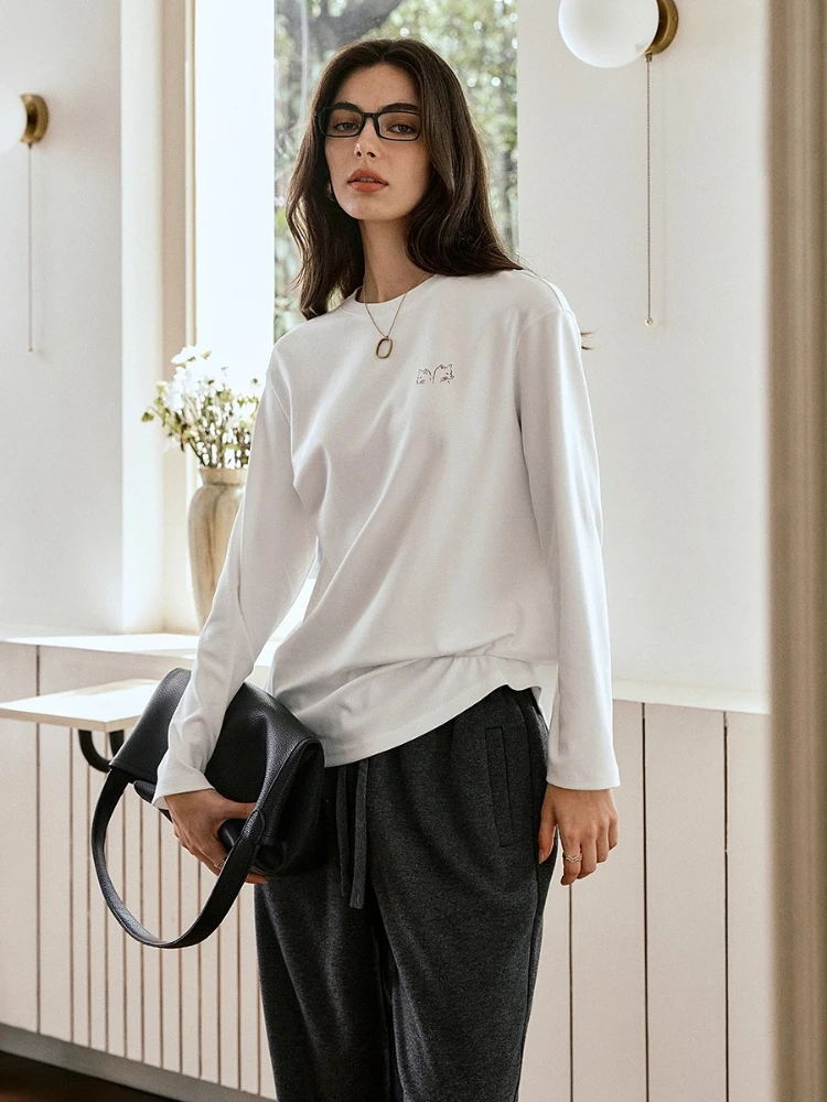 

OLrain Women Print T-Shirts Casual Funny Cat O-neck Long Sleeve Tees 2025 Autumn New Female Tops Women's Clothing O57QT001091