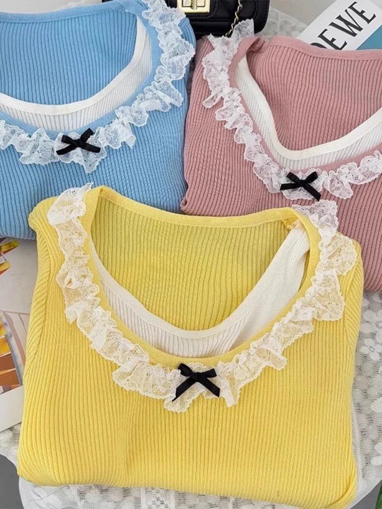 ฤดูใบไม้ผลิฤดูใบไม้ร่วงเกาหลีแฟชั่นเสื้อกันหนาวผู้หญิงเสื้อแขนสั้นดึง Femme Casual Slim หญิง Pullover ถักเสื้อผ้า 2025