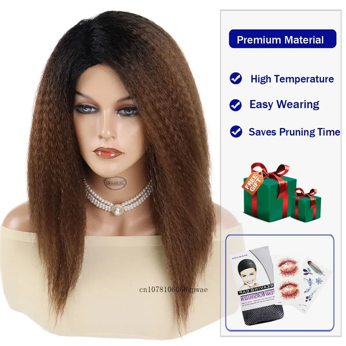 22 inch lange yaki rechte pruiken voor vrouwen donkere wortel ombre bruine pruik natuurlijke pluizige afro pruik vrouwelijk dagelijks cosplay halloween party