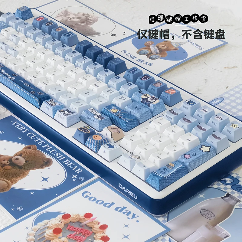 Imagem -03 - Puppy Keycap Grupo Cowboy Shiba Inu Azul Gravado Sublimação Térmica Pbt Desenhos Animados Bonitos Cherry Side 120 Chaves