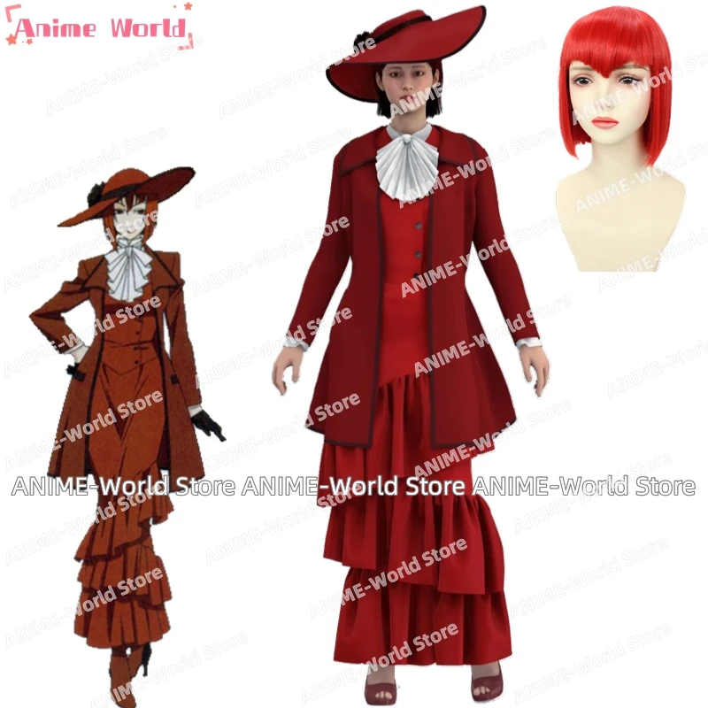 《Custom Size》Black Butler Angelina Red Madam Red Dress Cosplay Halloween Adult Costumes Women Any Size Cos Clothes Wig