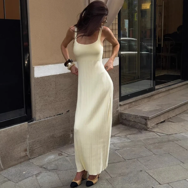 

Tsiisd Casual Knit Backless Spaghetti Strap Dress For Women Sleeveless Slim Elegant Office Commute Dress Women's Maxi Dress 2026