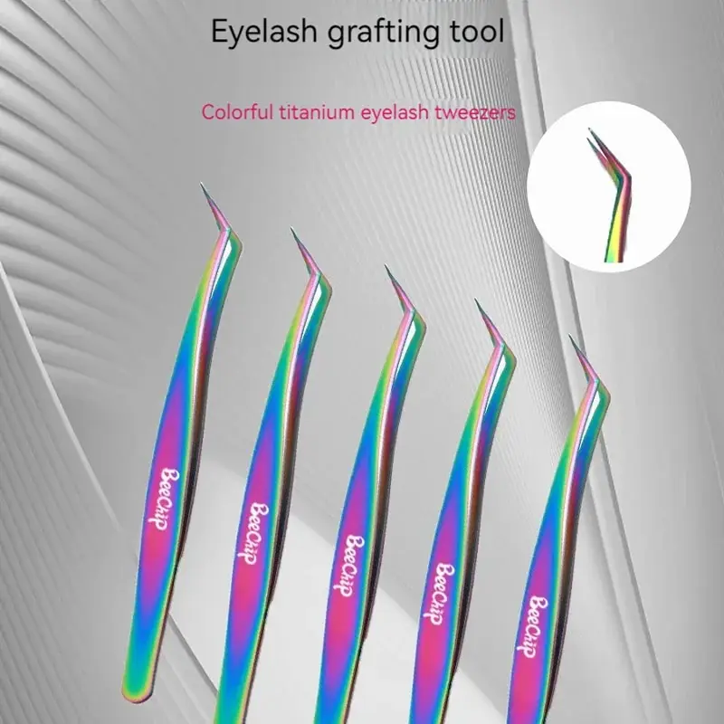 Eyelash Beauty Tweezers Eyelash Grafting Stainless Steel Tweezers Planting False Eyelashes Auxiliary Device Colorful Titanium Go