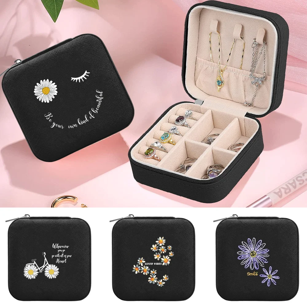 

PU Leather Waterproof Jewelry Storage Box Fashion Jewel Organizer Boxes Women's Jewels Case Daisy Pattern Series Organizer