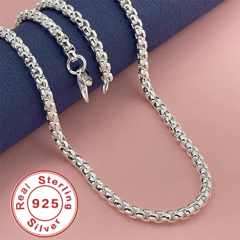 

925 Sterling Silver Necklace 4MM 50-60CM Round Box Chain Ladies Fashion Simple Chain Birthday Party Wedding Jewelry Gift