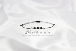 Black Tourmaline Protection Delicate Crystal Bracelet for Men October Birthstone for Women