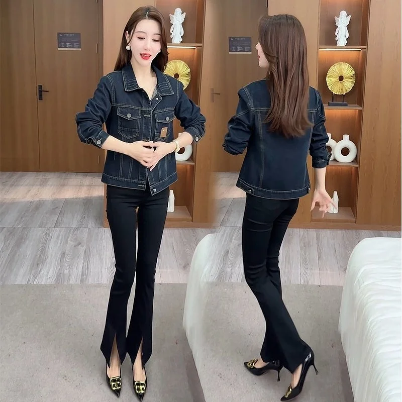 

Waed Denim Jaet ort Women's Faionable Versatile Slimming Sli Spring Autumn New Arrival Casual Jeans Coat