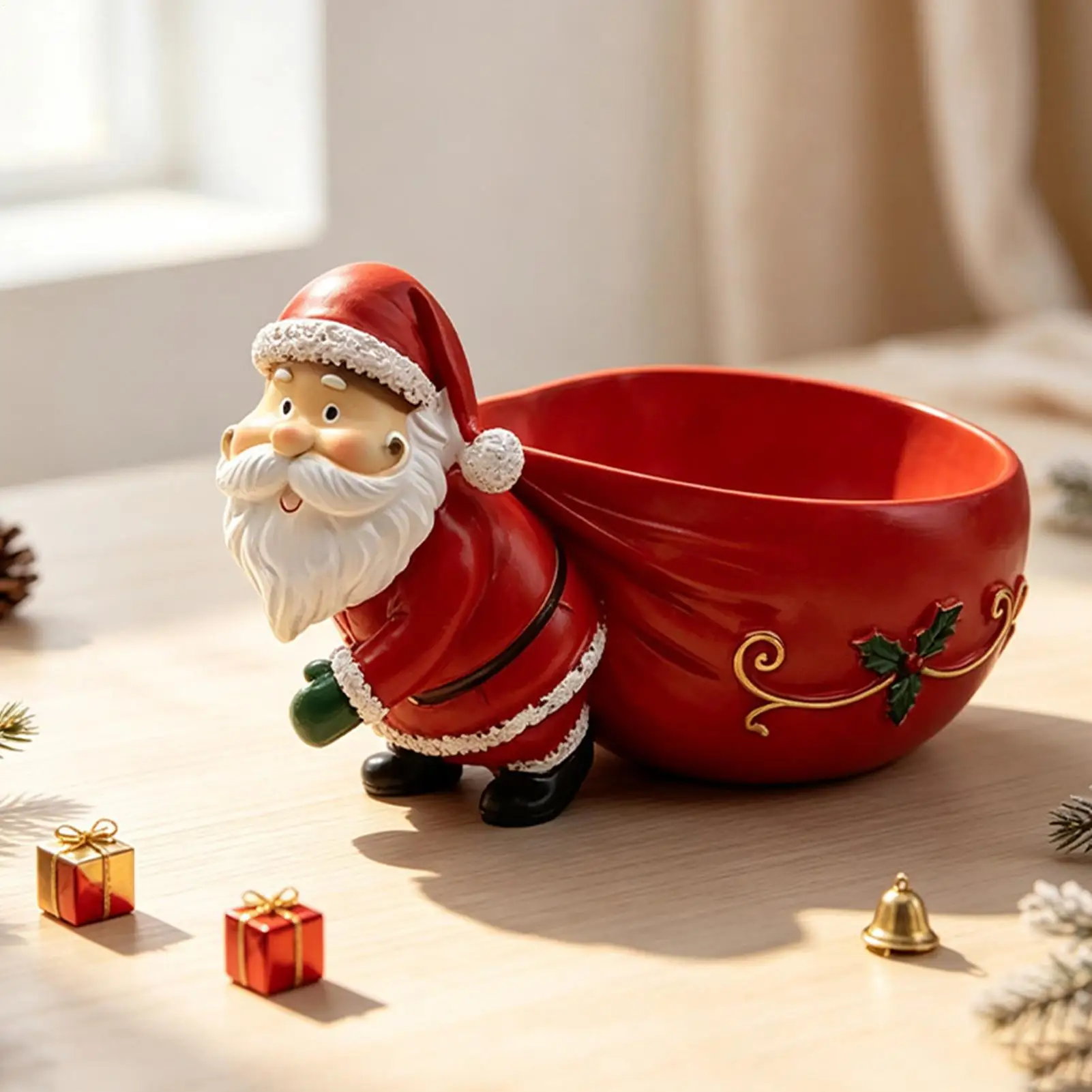 Candy Bowl Resin Christmas Santa Claus Design Holiday Figurine Storage Candy Bowls Decorative For Living Room Home Party Table