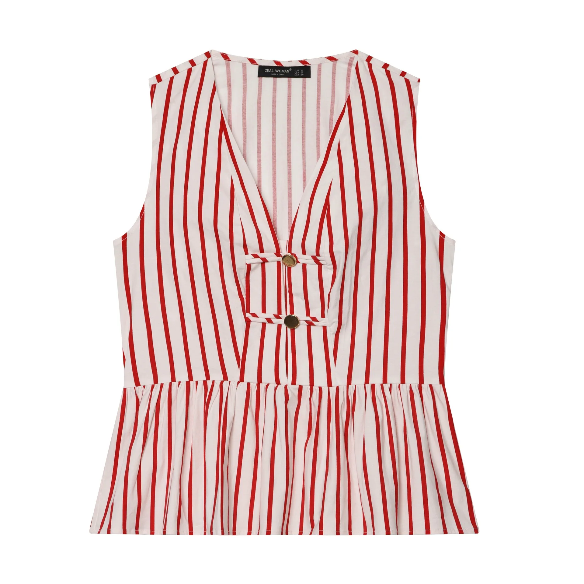 

Dave&Di New Women's Sleeveless V-neck Rope Buckle Striped Shirt Top For Women