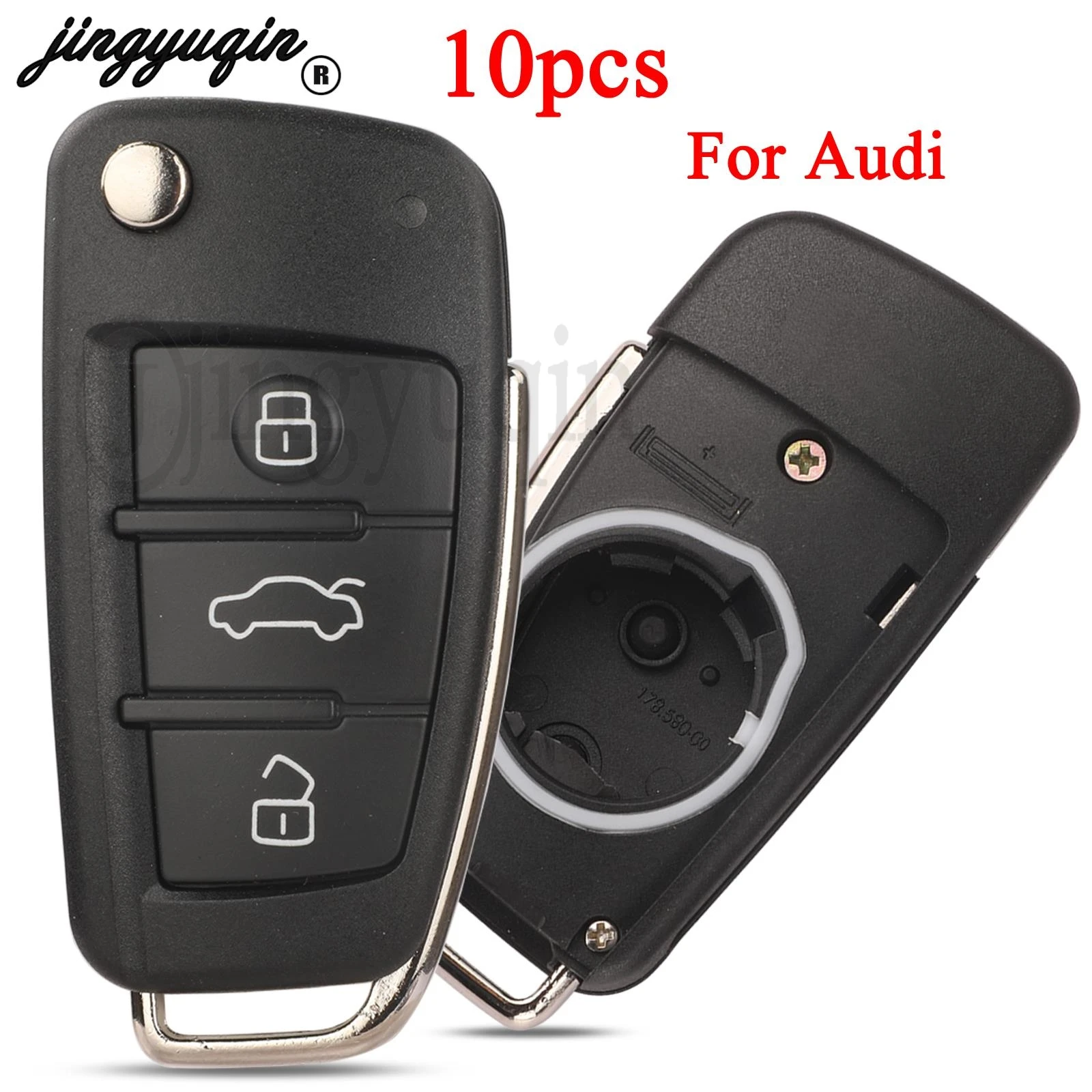 

jingyuqin 10pcs New Flip Remote Car Key Shell For Audi A2 A3 A4 A6 A6L A8 TT Folding Case 3 Buttons Fob Replacement